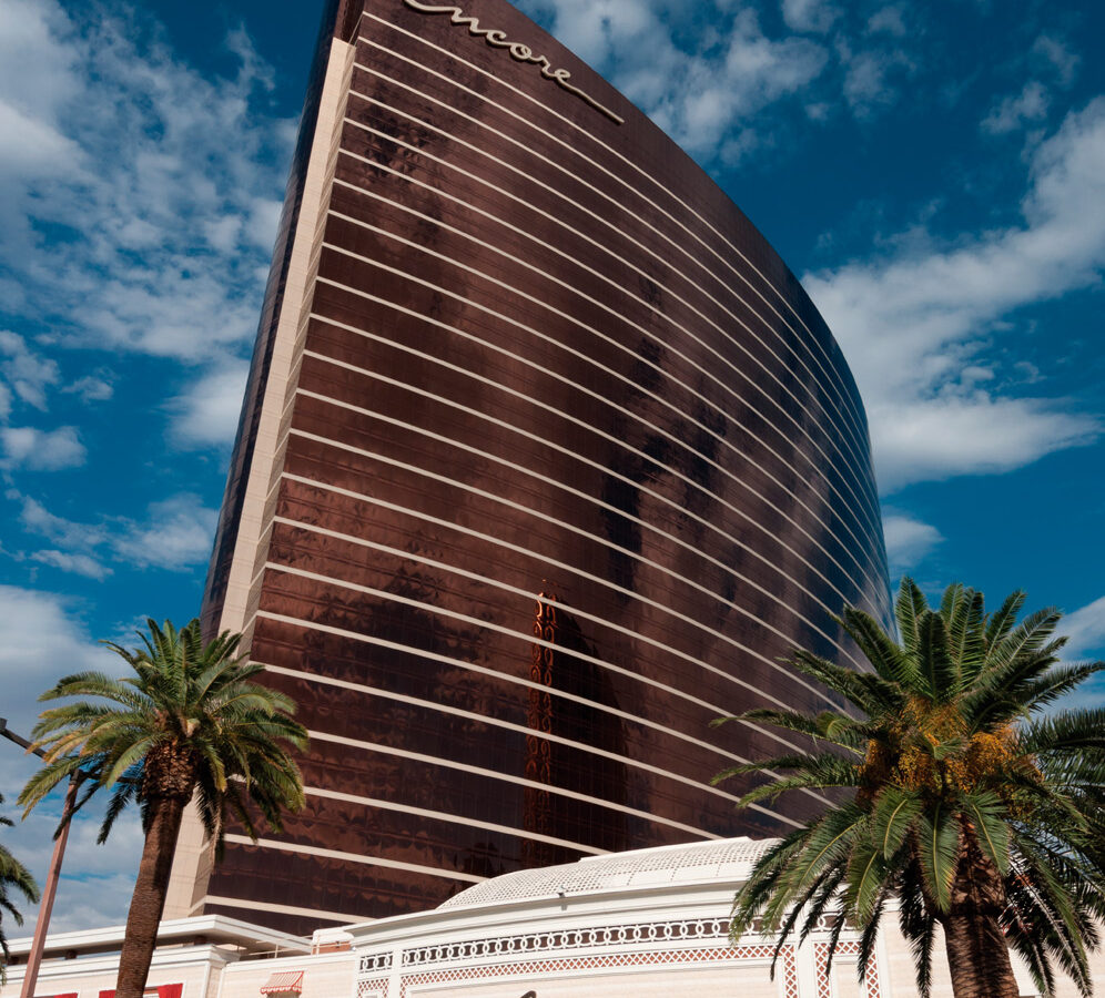 LAS VEGAS - JULY 14: Encore luxury hotel and Beach Club on JULY 14, 2013 in Las Vegas. Encore Beach Club is a 50,000 square feet venue featuring 40-foot palm trees surrounding three tiered pools.